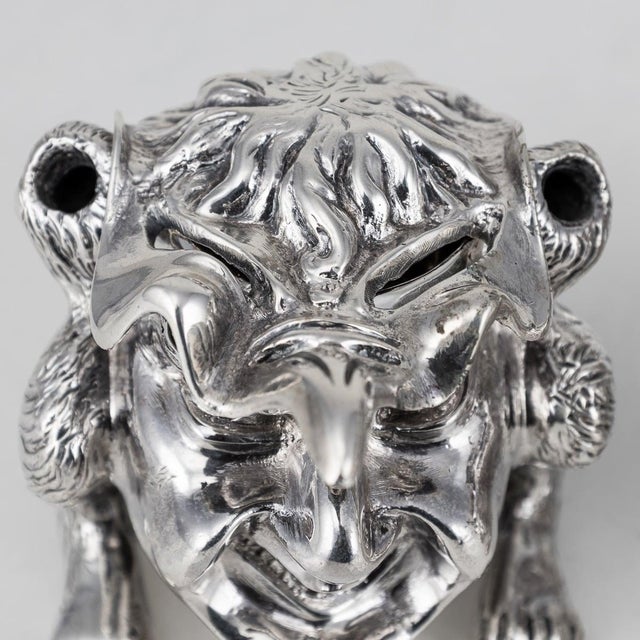 20th Century Victorian Silver Grotesque Inkwells, London, 1880s, Set of 2 For Sale - Image 6 of 14