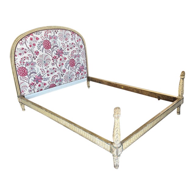 19th Century French Louis XVI Style Carved and Painted Full Bed Frame For Sale