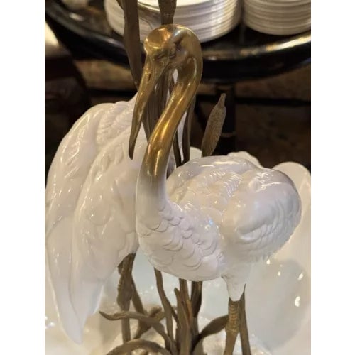 Asian Danny's Porcelain Pair of Standing Pelicans in Porcelain Bowl For Sale - Image 3 of 12