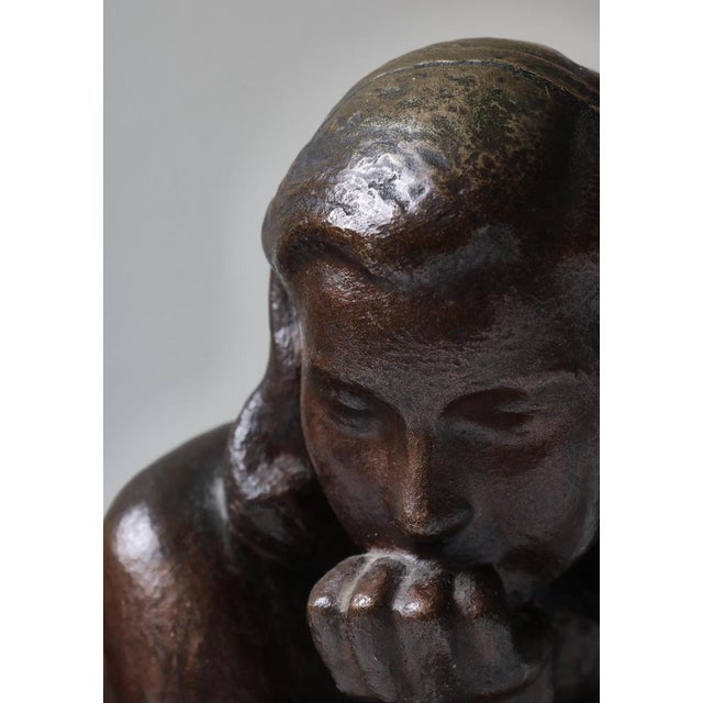 Woman Sculpture Patinated Bronze attributed to Johannes Hansen, Denmark, 1940s For Sale - Image 13 of 18