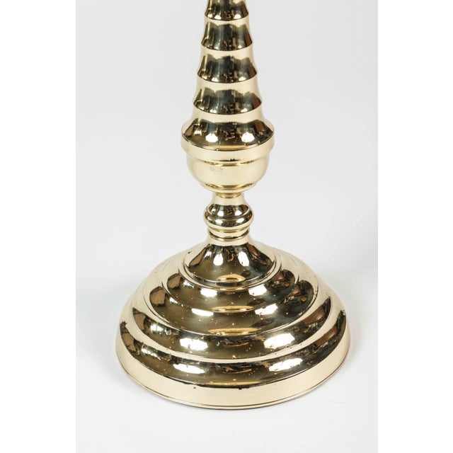 Traditional Large Brass Candleholder With Beehive Detail For Sale - Image 3 of 7