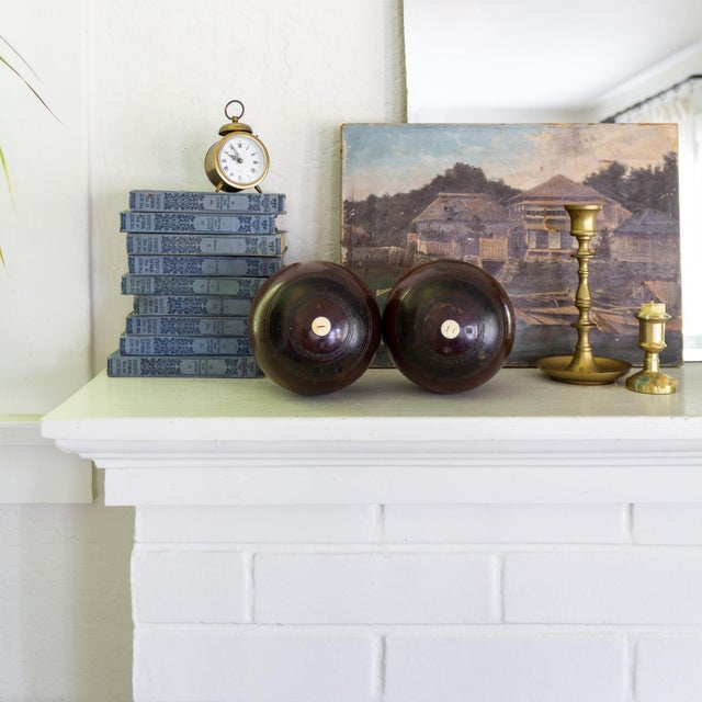 English Antique British Woods Lawn Bowls With Canvas and Leather Bowling Case For Sale - Image 3 of 18