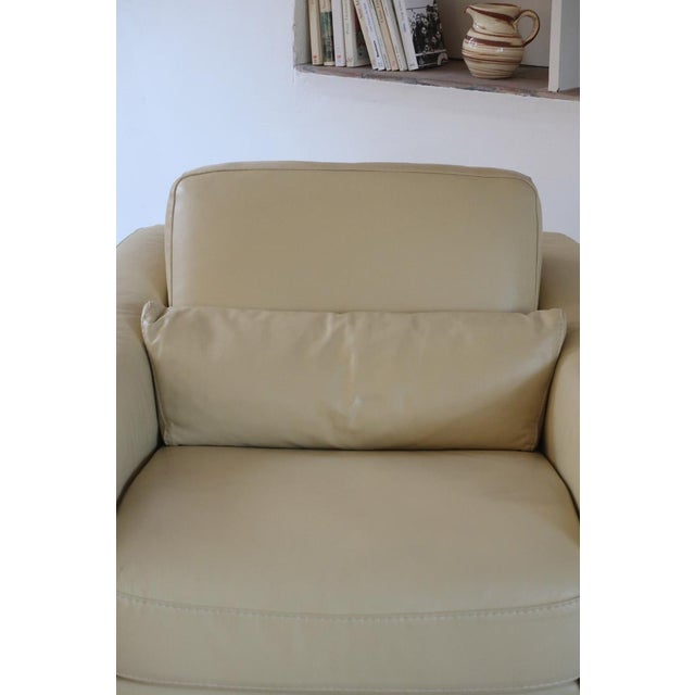 Wood Postmodern Club Armchair in Butter Yellow Leather, 1980s For Sale - Image 7 of 12