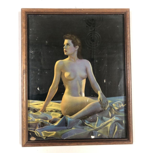 1942 Wwii Pin-Up Nude Female Lithograph by Signed C Moss in Wood Frame For Sale - Image 4 of 5