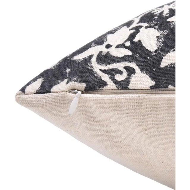 Art Deco Fabdivine Floral Block Print Pillow Cover 24x24 Inch Duck Canvas-Pushpa Varsha For Sale - Image 3 of 4