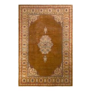 1920s Antique Amritsar Rug in Brown Open Field With Medallion, From Rug & Kilim For Sale