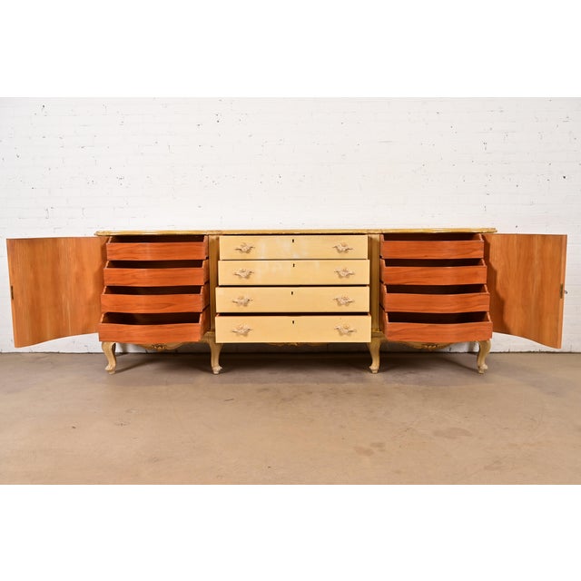 1940s Antique Italian Louis XV Cream Lacquered and Gold Gilt Monumental Sideboard Credenza, Circa 1940s For Sale - Image 5 of 15