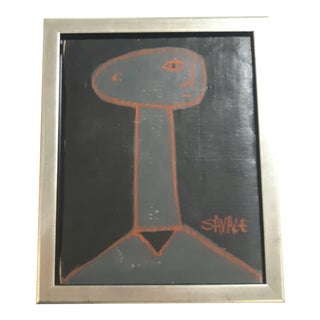 "Long Neck Man" Contemporary Cubist Style Figurative Oil Pastel Drawing by Shawn Savage, Framed For Sale