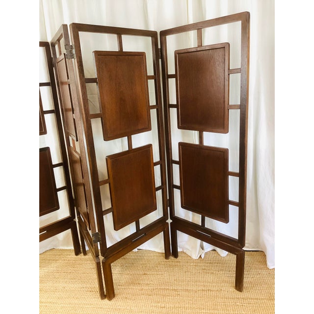 Vintage Art Deco 4 Panel Teak Wood Floating Panel Freestanding Room Divider For Sale - Image 4 of 10