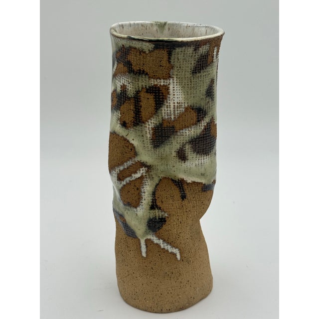 Late 20th Century 1980's Vintage Textured Studio Pottery Vase For Sale - Image 5 of 8