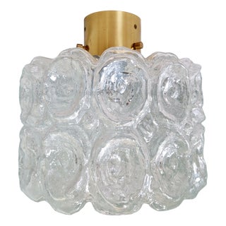 Ceiling Light in Brass and Textured Clear Glass by Helena Tynell for Glashütte Limburg, 1970 For Sale