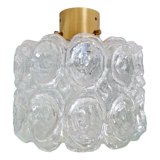 Ceiling Light in Brass and Textured Clear Glass by Helena Tynell for Glashütte Limburg, 1970 For Sale
