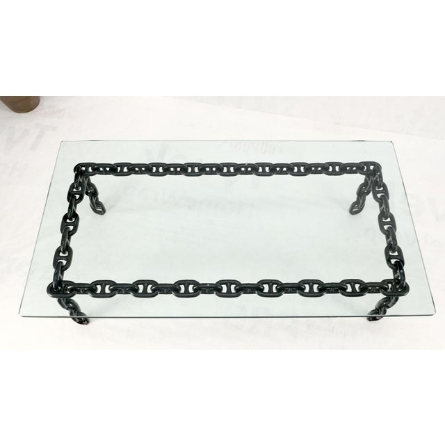 Black Mid 20th Century Large Oversize Fused Marine Chain Base Rectangle Coffee Table Thick Glass Top For Sale - Image 8 of 15