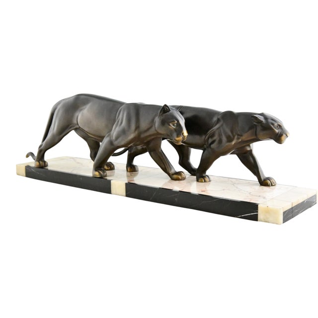 M. Leducq, Panthers, 1930, Metal on Marble Base For Sale - Image 4 of 9