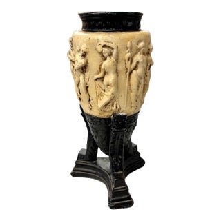 Early French Plaster Relief Vase - Signed - Made in Belgium For Sale