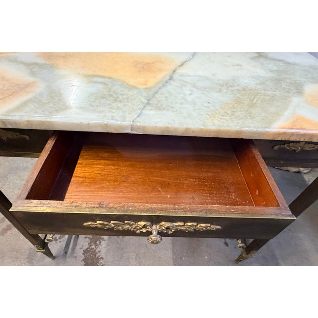 Metal Mid 20th Century Hollywood Regency Brass and Onyx Dressing Table With Candelabra Mirror For Sale - Image 7 of 15