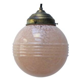 French Pink Reeded Clichy Glass Pendant Lamp For Sale