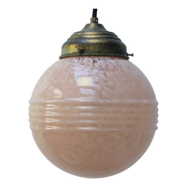 French Pink Reeded Clichy Glass Pendant Lamp For Sale