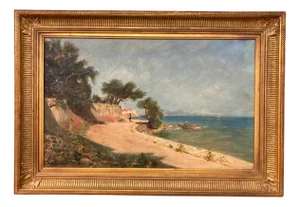 Peter Baumgartner, Seaside Landscape, 1800s, Oil on Canvas, Framed
