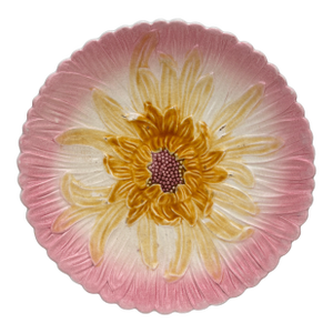French Majolica Pink Daisy Plate Orchies, Circa 1890