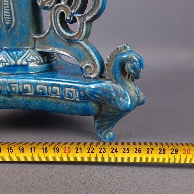 Vintage Turquoise Majolica Centerpiece Stand, 1950s For Sale - Image 13 of 14