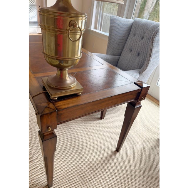 Campaign Style Leather Top Writing Desk and Leather Chair, Set of 2 For Sale - Image 10 of 18