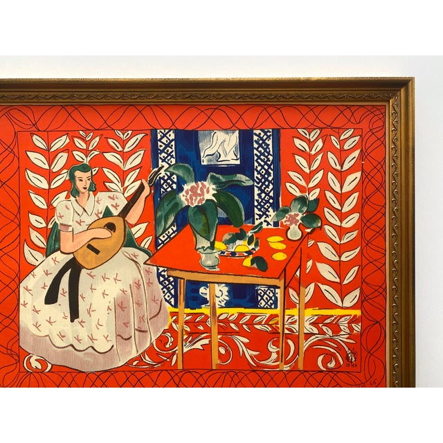Henri Matisse Vintage 1949 Mourlot Fine Art Lithograph Print Framed Paris Exhibition Poster " La Femme Au Luth " 1946 For Sale - Image 9 of 14