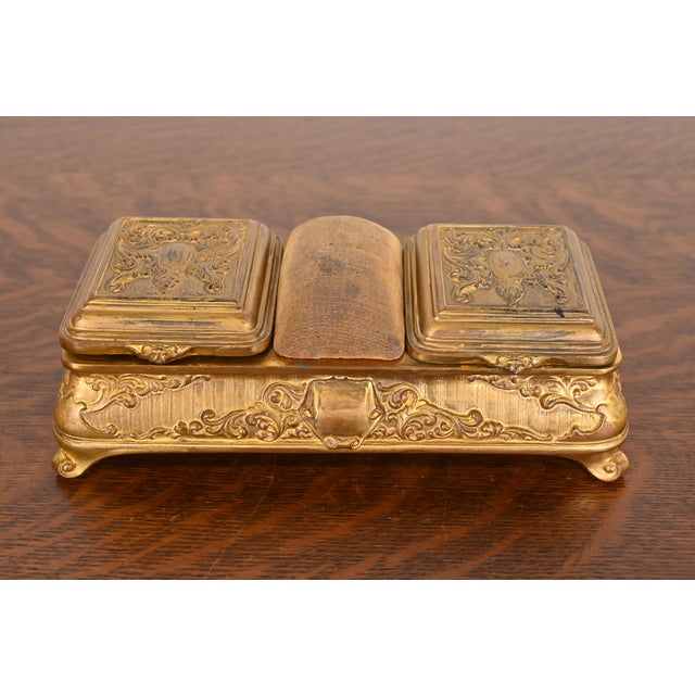 A gorgeous antique French Repousse gilt bronze three-compartment dresser box, jewelry box, or decorative box In the manner...