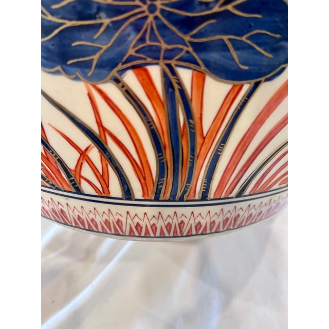 White Antique 13" Japanese Imari Porcelain Lotus Motif Jardiniere Planter For Sale - Image 8 of 14