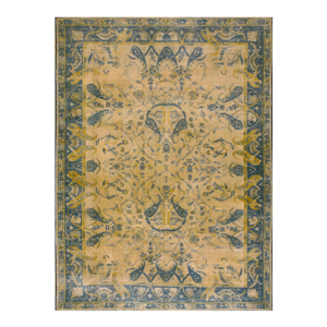 Extraordinary Tan Beige and Blue Color With Symetric Florid Antique Indian Rug