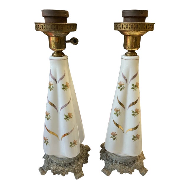 1950s Rococo Milk Glass Lamps - a Pair For Sale