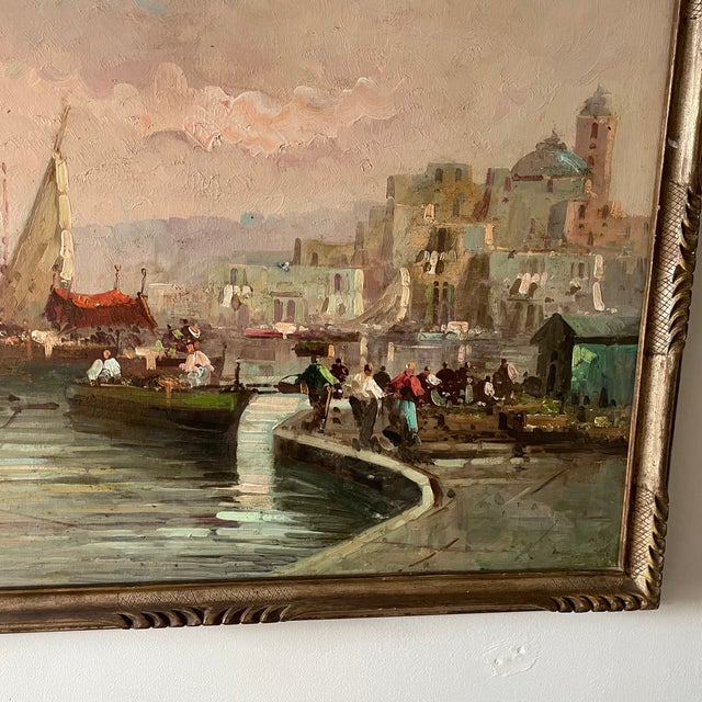Italian Port, 1800s, Oil on Canvas For Sale - Image 9 of 12