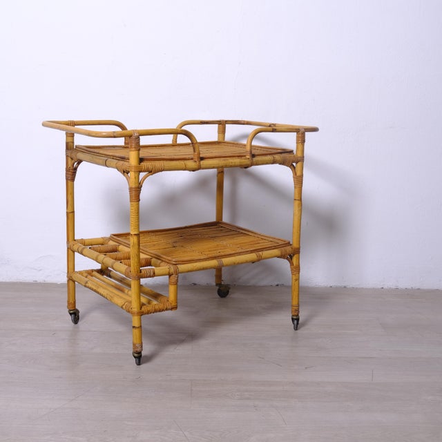 Brown Vintage Italian Bamboo Bar Cart, 1970s For Sale - Image 8 of 9