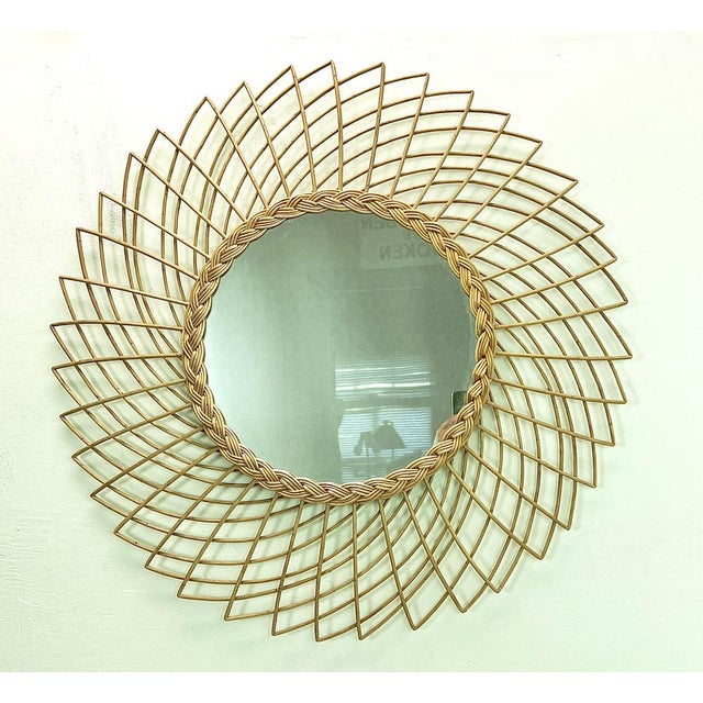 Large French Round Wicker Wall Mounted Mirror, 1960s For Sale - Image 18 of 18