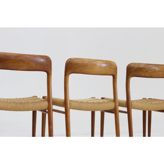 Vintage Model 75 Dining Chairs in Papercord attributed to Niels Otto Møller for J.L. Møllers, 1960s, Set of 6 For Sale - Image 10 of 12