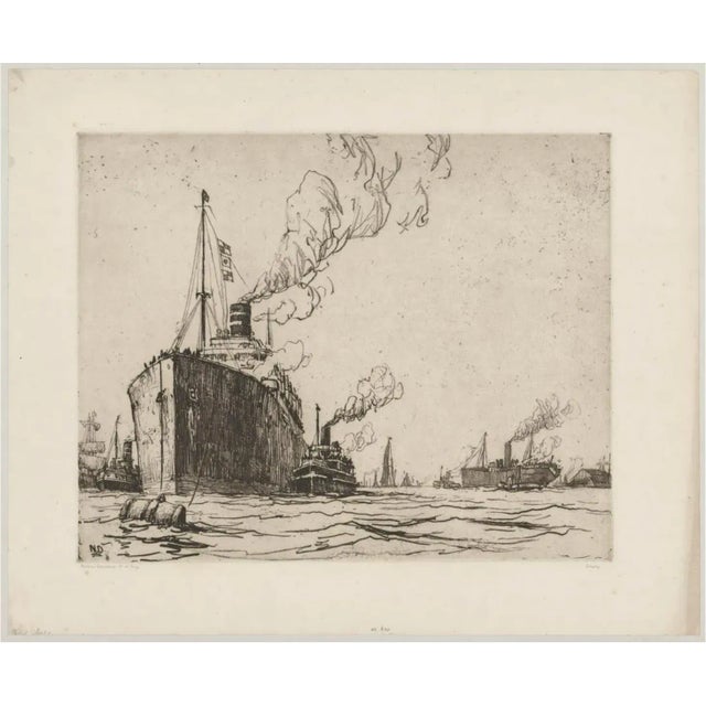 Large scale harbor etching by Nelson Ethelred Dawson (1859–1941) "The Signal" (3rd state), pencil signed with other notes....