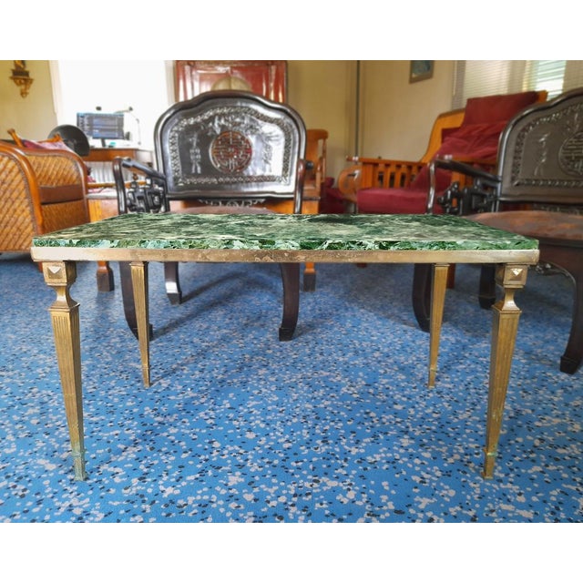 Coffee Table in Gilded Bronze and Green Alpine Marble, France, 1950s For Sale - Image 15 of 15