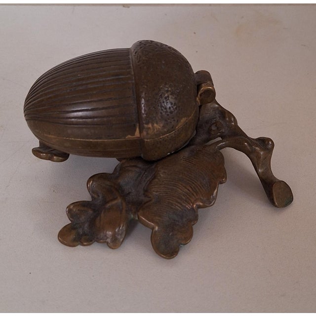 Metal Antique Art Nouveau Lidded Box in the Shape of an Acorn on a Bronze Leaf, 1900s For Sale - Image 7 of 7