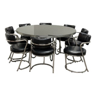 Late 20th Century Attribute to Donald Deskey French Art Deco Table + Eight Chairs Set For Sale