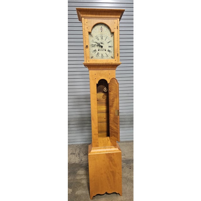 Late 20th Century David T. Smith Tiger Maple Tall Case Clock Grandfather Clock Ohio Benchmade For Sale - Image 12 of 15