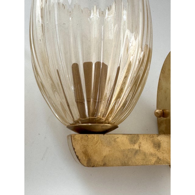 Art Deco Italian Brass and Murano Glass Wall Lights, 1990s, Set of 2 For Sale - Image 12 of 13