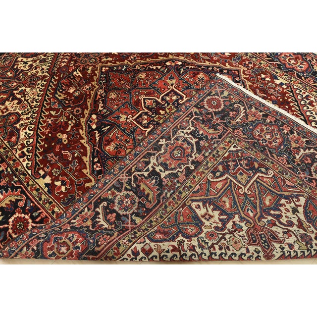 Heriz Rug 8' X 11'1'' Red Wool Vintage Traditional Hand-Knotted Oriental Carpet For Sale - Image 14 of 15