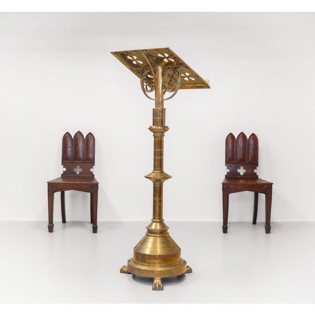 Gold Late Victorian Brass Standing Church Gothic Lectern For Sale - Image 8 of 18