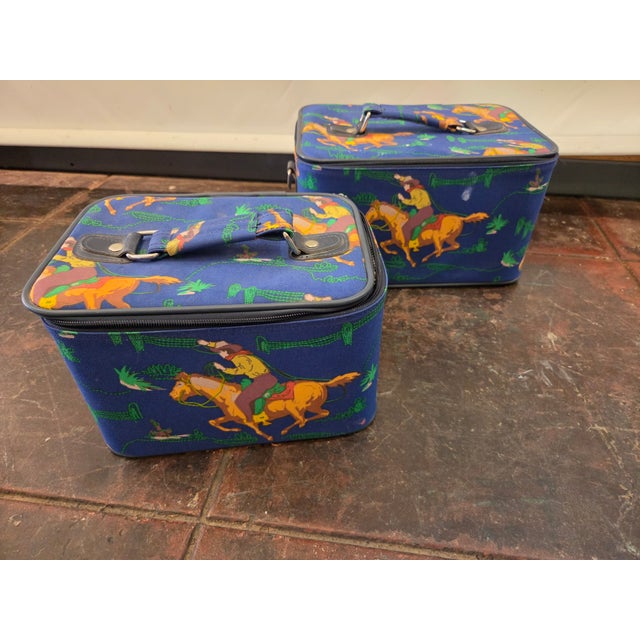 1960s 1960s Pair of Western Art Suitcase Bags Set Collectable For Sale - Image 5 of 12