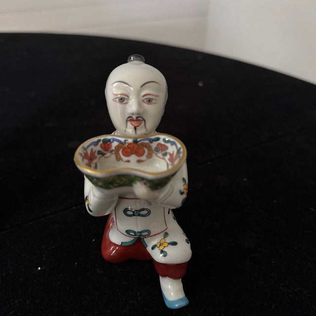 Late 20th Century Vintage Herend Hungary Hand-Painted Porcelain Kneeling Mandarin Salt Cellars - Set of 2 In For Sale - Image 5 of 9