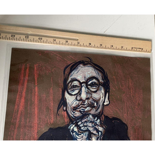Llegible Artist Signature Modern Expressionist Portrait Mixed Media Lithograph For Sale - Image 4 of 6