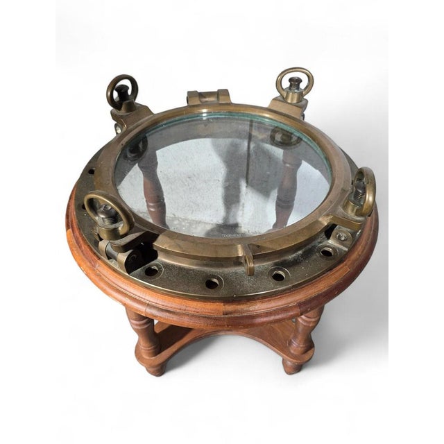 Brass and Glass Porthole Side Table, 1930 For Sale - Image 4 of 14