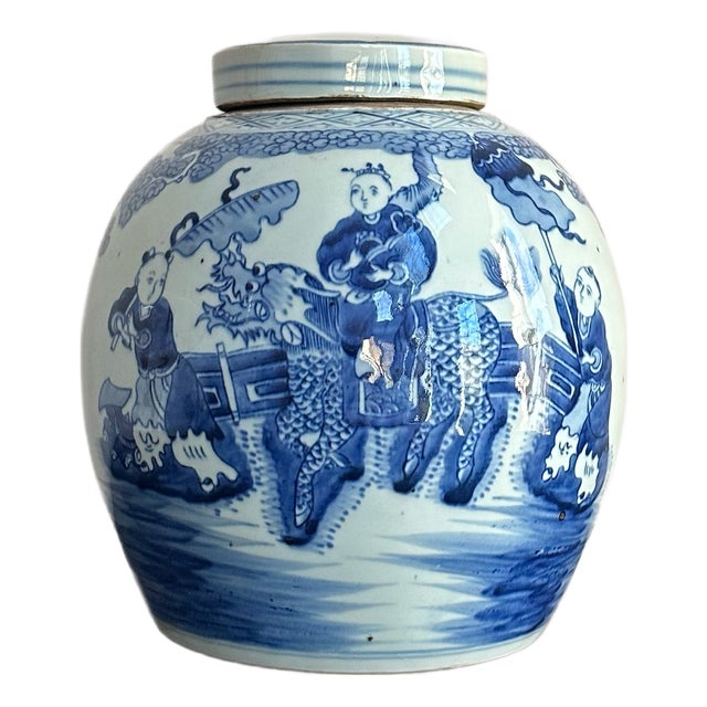 Hand Painted Ceramic Blue and White Jar With Cap For Sale
