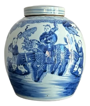 Hand Painted Ceramic Blue and White Jar With Cap