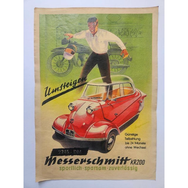Art Deco Messerschmitt Automobile Advertising Poster, 1930s, in Very Good conditions. Designed 1920 to 1949